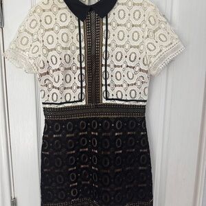 Self-Portrait Black and Cream Lace Mini Dress